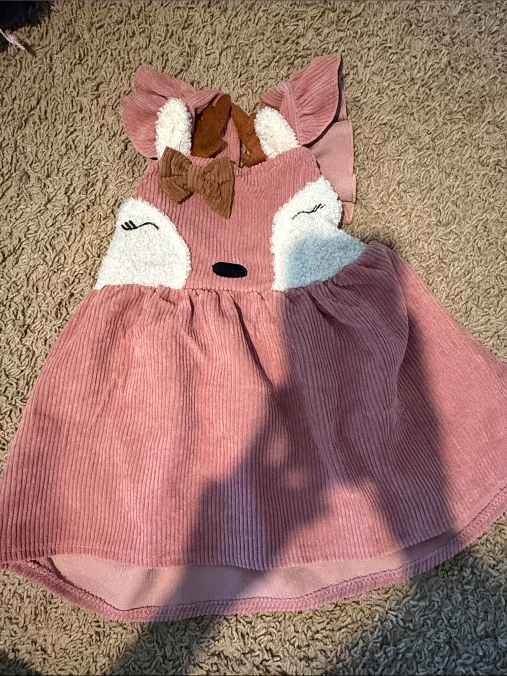 Christmas Reindeer Girls Pink Sleeveless Corduroy Dress